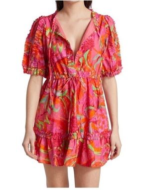 FARM Rio Fruit Brush Cotton Short Dress Pink Size L